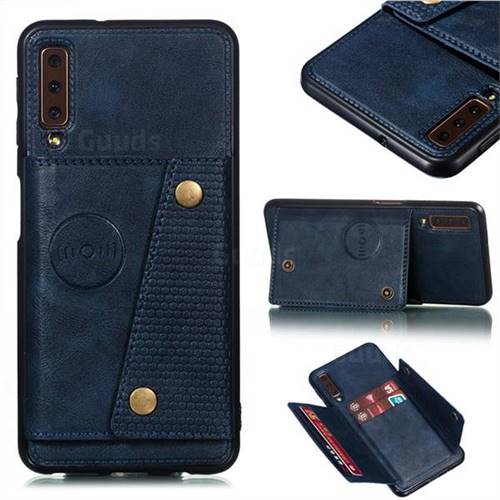 Retro Multifunction Card Slots Stand Leather Coated Phone Back Cover for Samsung Galaxy A7 (2018) A750 - Blue