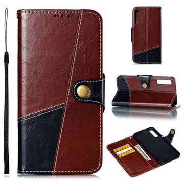 Retro Magnetic Stitching Wallet Flip Cover for Samsung Galaxy A7 (2018) A750 - Dark Red