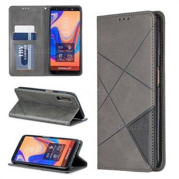 Prismatic Slim Magnetic Sucking Stitching Wallet Flip Cover for Samsung Galaxy A7 (2018) A750 - Gray