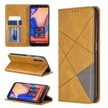Prismatic Slim Magnetic Sucking Stitching Wallet Flip Cover for Samsung Galaxy A7 (2018) A750 - Yellow