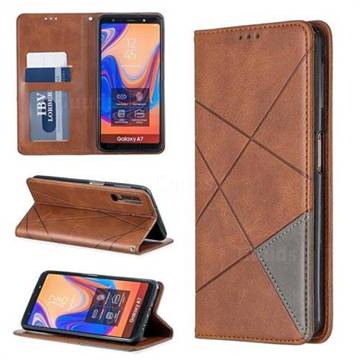 Prismatic Slim Magnetic Sucking Stitching Wallet Flip Cover for Samsung Galaxy A7 (2018) A750 - Brown