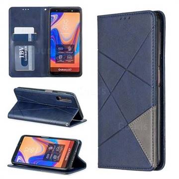 Prismatic Slim Magnetic Sucking Stitching Wallet Flip Cover for Samsung Galaxy A7 (2018) A750 - Blue