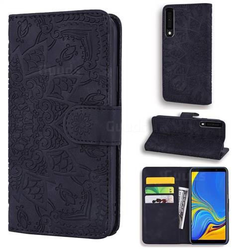 Retro Embossing Mandala Flower Leather Wallet Case for Samsung Galaxy A7 (2018) A750 - Black