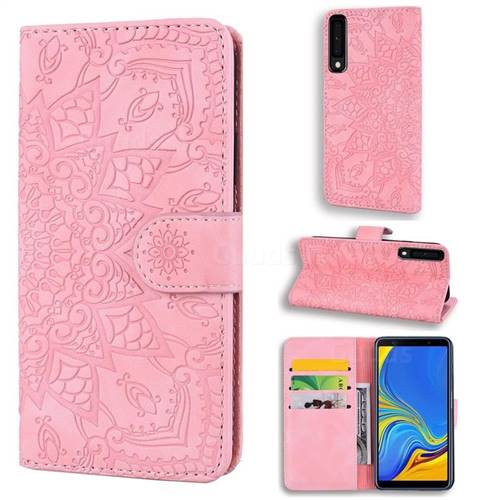 Retro Embossing Mandala Flower Leather Wallet Case for Samsung Galaxy A7 (2018) A750 - Pink