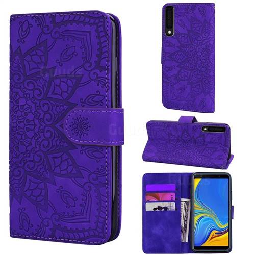 Retro Embossing Mandala Flower Leather Wallet Case for Samsung Galaxy A7 (2018) A750 - Purple