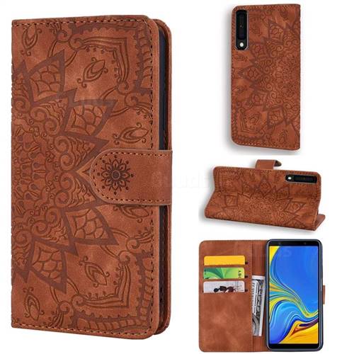 Retro Embossing Mandala Flower Leather Wallet Case for Samsung Galaxy A7 (2018) A750 - Brown