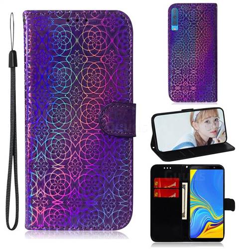 Laser Circle Shining Leather Wallet Phone Case for Samsung Galaxy A7 (2018) A750 - Purple