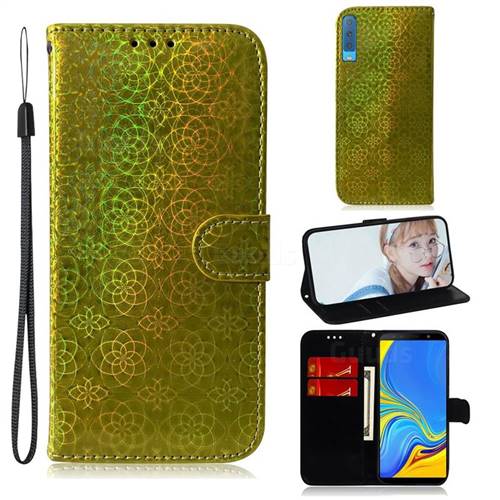 Laser Circle Shining Leather Wallet Phone Case for Samsung Galaxy A7 (2018) A750 - Golden