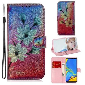 Magnolia Laser Shining Leather Wallet Phone Case for Samsung Galaxy A7 (2018) A750