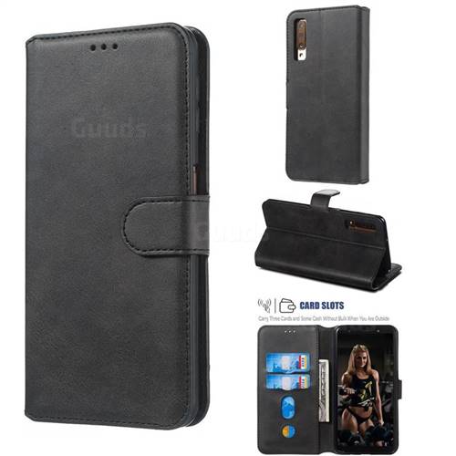 Retro Calf Matte Leather Wallet Phone Case for Samsung Galaxy A7 (2018) A750 - Black