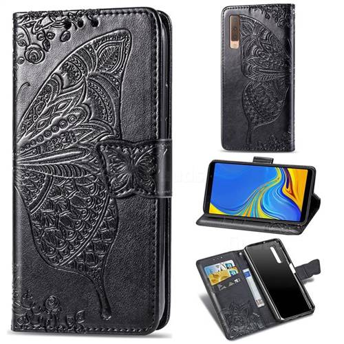 Embossing Mandala Flower Butterfly Leather Wallet Case for Samsung Galaxy A7 (2018) A750 - Black