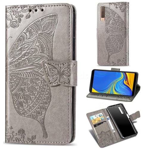 Embossing Mandala Flower Butterfly Leather Wallet Case for Samsung Galaxy A7 (2018) A750 - Gray