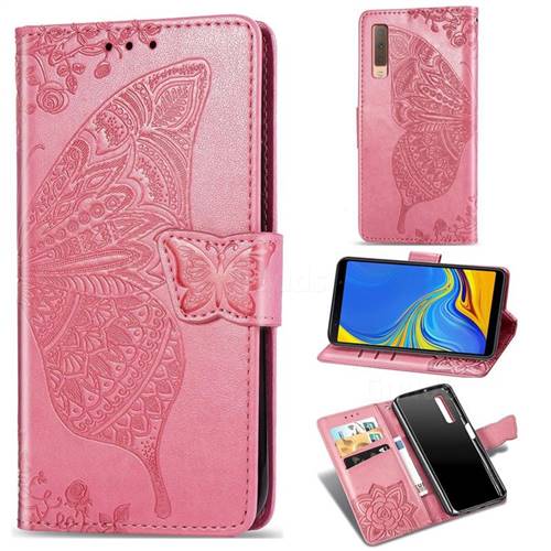 Embossing Mandala Flower Butterfly Leather Wallet Case for Samsung Galaxy A7 (2018) A750 - Pink