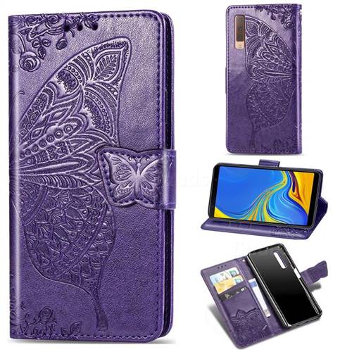 Embossing Mandala Flower Butterfly Leather Wallet Case for Samsung Galaxy A7 (2018) A750 - Dark Purple