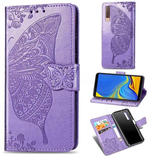Embossing Mandala Flower Butterfly Leather Wallet Case for Samsung Galaxy A7 (2018) A750 - Light Purple