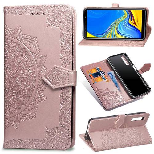 Embossing Imprint Mandala Flower Leather Wallet Case for Samsung Galaxy A7 (2018) A750 - Rose Gold