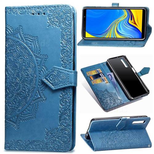 Embossing Imprint Mandala Flower Leather Wallet Case for Samsung Galaxy A7 (2018) A750 - Blue