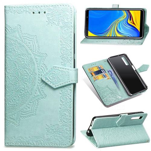 Embossing Imprint Mandala Flower Leather Wallet Case for Samsung Galaxy A7 (2018) A750 - Green