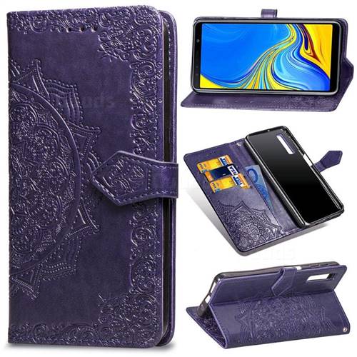 Embossing Imprint Mandala Flower Leather Wallet Case for Samsung Galaxy A7 (2018) A750 - Purple