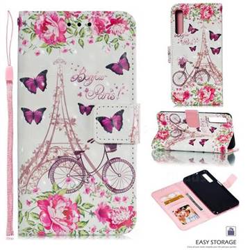 Bicycle Flower Tower 3D Painted Leather Phone Wallet Case for Samsung Galaxy A7 (2018) A750