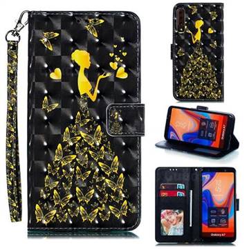 Golden Butterfly Girl 3D Painted Leather Phone Wallet Case for Samsung Galaxy A7 (2018) A750