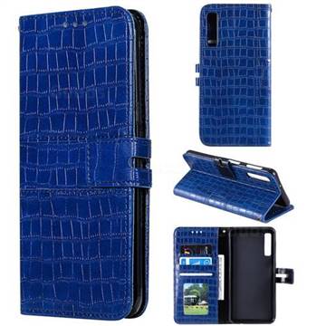 Luxury Crocodile Magnetic Leather Wallet Phone Case for Samsung Galaxy A7 (2018) A750 - Blue