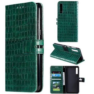 Luxury Crocodile Magnetic Leather Wallet Phone Case for Samsung Galaxy A7 (2018) A750 - Green