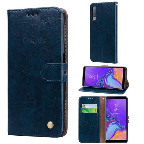 Luxury Retro Oil Wax PU Leather Wallet Phone Case for Samsung Galaxy A7 (2018) A750 - Sapphire