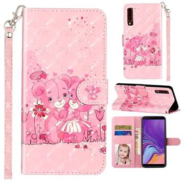 Pink Bear 3D Leather Phone Holster Wallet Case for Samsung Galaxy A7 (2018) A750