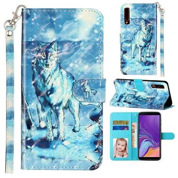 Snow Wolf 3D Leather Phone Holster Wallet Case for Samsung Galaxy A7 (2018) A750