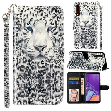 White Leopard 3D Leather Phone Holster Wallet Case for Samsung Galaxy A7 (2018) A750