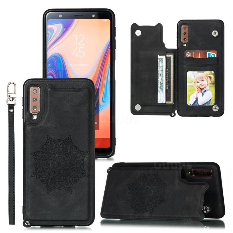 Luxury Mandala Multi-function Magnetic Card Slots Stand Leather Back Cover for Samsung Galaxy A7 (2018) A750 - Black