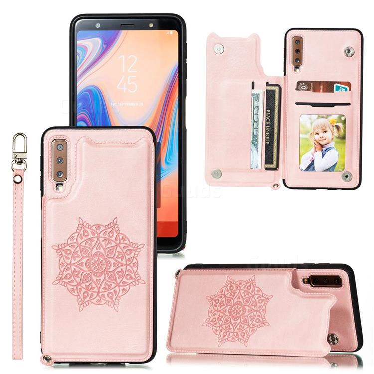 Luxury Mandala Multi-function Magnetic Card Slots Stand Leather Back Cover for Samsung Galaxy A7 (2018) A750 - Rose Gold