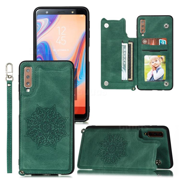 Luxury Mandala Multi-function Magnetic Card Slots Stand Leather Back Cover for Samsung Galaxy A7 (2018) A750 - Green