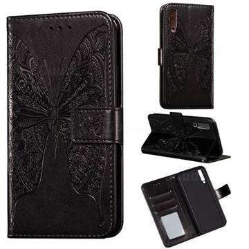 Intricate Embossing Vivid Butterfly Leather Wallet Case for Samsung Galaxy A7 (2018) A750 - Black