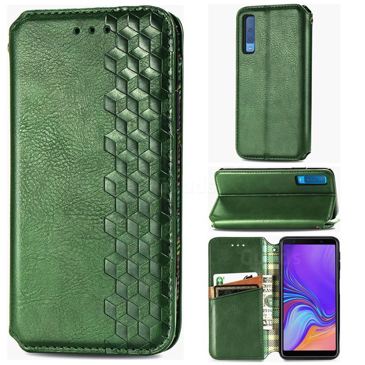 Ultra Slim Fashion Business Card Magnetic Automatic Suction Leather Flip Cover for Samsung Galaxy A7 (2018) A750 - Green