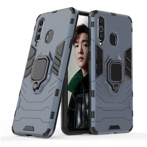 Black Panther Armor Metal Ring Grip Shockproof Dual Layer Rugged Hard Cover for Samsung Galaxy A8s - Blue