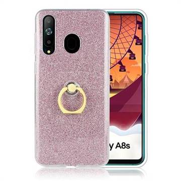 Luxury Soft TPU Glitter Back Ring Cover with 360 Rotate Finger Holder Buckle for Samsung Galaxy A8s - Pink