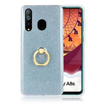Luxury Soft TPU Glitter Back Ring Cover with 360 Rotate Finger Holder Buckle for Samsung Galaxy A8s - Blue
