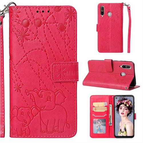 Embossing Fireworks Elephant Leather Wallet Case for Samsung Galaxy A8s - Red