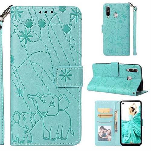 Embossing Fireworks Elephant Leather Wallet Case for Samsung Galaxy A8s - Green