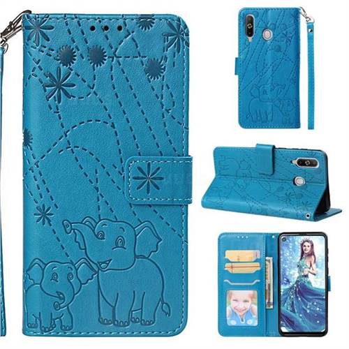 Embossing Fireworks Elephant Leather Wallet Case for Samsung Galaxy A8s - Blue