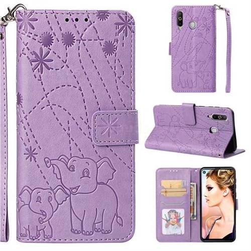 Embossing Fireworks Elephant Leather Wallet Case for Samsung Galaxy A8s - Purple