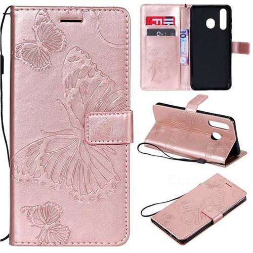 Embossing 3D Butterfly Leather Wallet Case for Samsung Galaxy A8s - Rose Gold