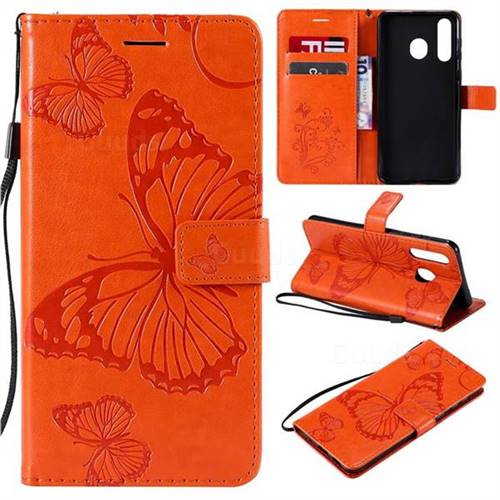 Embossing 3D Butterfly Leather Wallet Case for Samsung Galaxy A8s - Orange