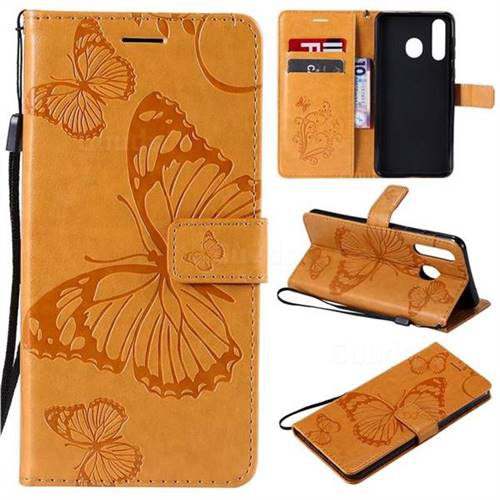 Embossing 3D Butterfly Leather Wallet Case for Samsung Galaxy A8s - Yellow