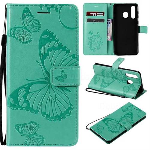 Embossing 3D Butterfly Leather Wallet Case for Samsung Galaxy A8s - Green