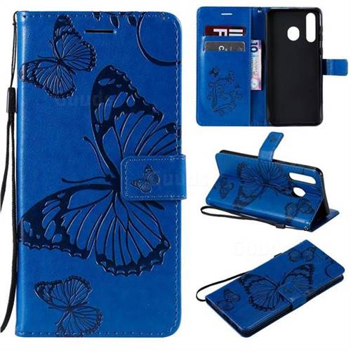Embossing 3D Butterfly Leather Wallet Case for Samsung Galaxy A8s - Blue