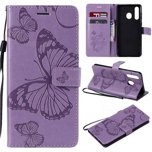 Embossing 3D Butterfly Leather Wallet Case for Samsung Galaxy A8s - Purple