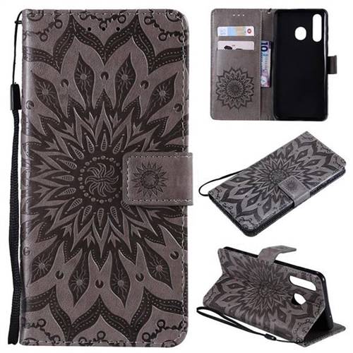 Embossing Sunflower Leather Wallet Case for Samsung Galaxy A8s - Gray
